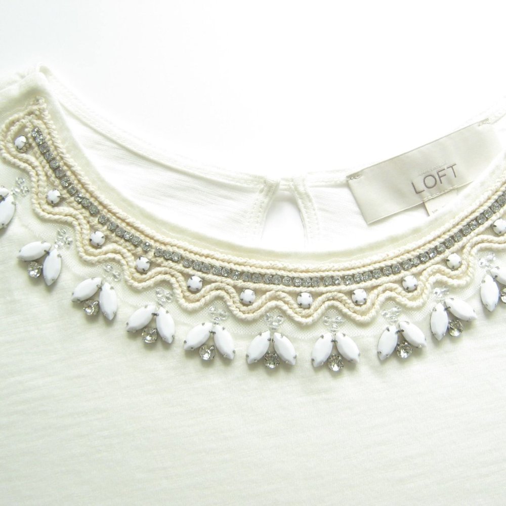 ANN TAYLOR LOFT White and cream embellished top - Picture 4 of 7